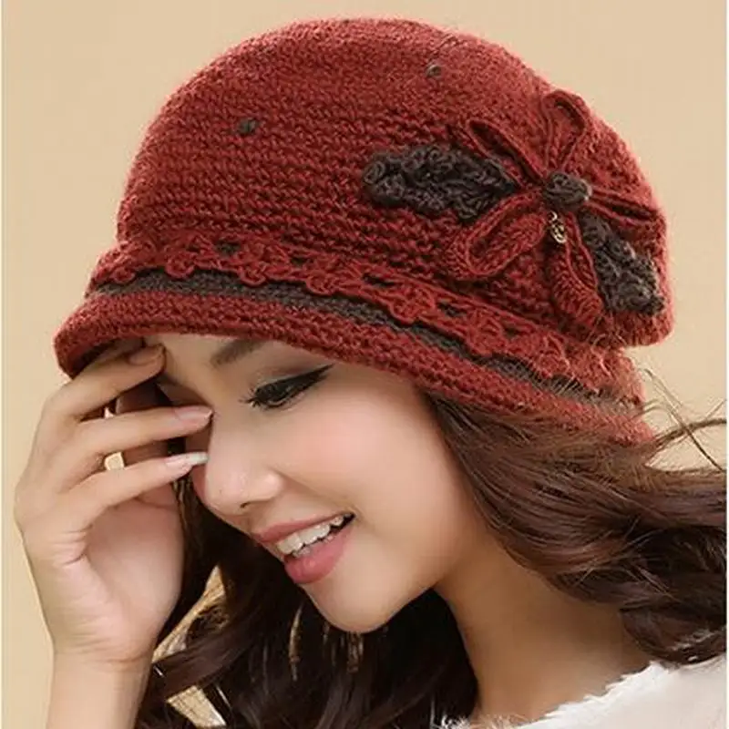 Hat female winter handmade knitted wool cap double layer thermal autumn and winter knitted hat M-1339