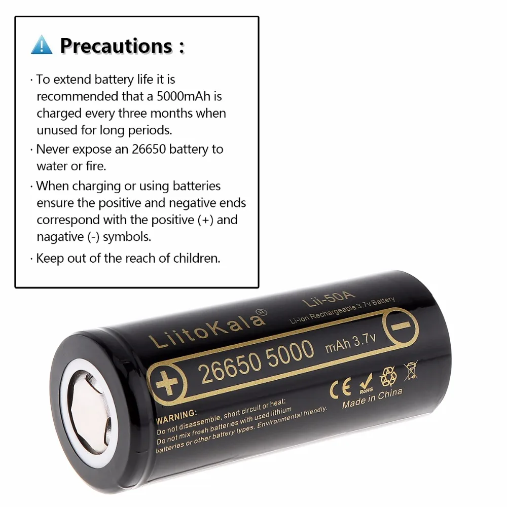 LiitoKala Lii-100 شاحن بطارية هونغ كونغ LiitoKala Lii-50A 26650 5000mah بطارية قابلة للشحن لمصباح يدوي ، 40-50A التفريغ