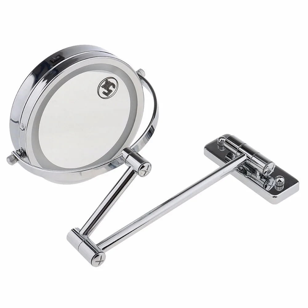 LED Lighted Makeup Mirror 1x/5x Wall Mount Swivel Magnifying Cosmetic Shave