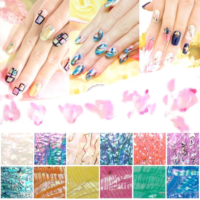 wholesale New Magic Nail Art Shell Wrap Sky Toe Sticker Super Irregular Glass Foil Shell Nail Decals 100packs/lot free shipping