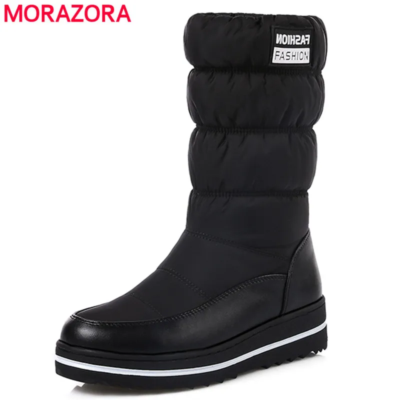 MORAZORA Plus size 35-44 new snow boots women warm cotton down shoes waterproof boots fur platform mid calf boots black