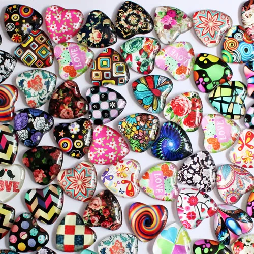 25mm Mixed with different styles Heart Pattern Glass Cabochons Flatback Photo Base Tray Blank DIY Making Accessories 10pcs