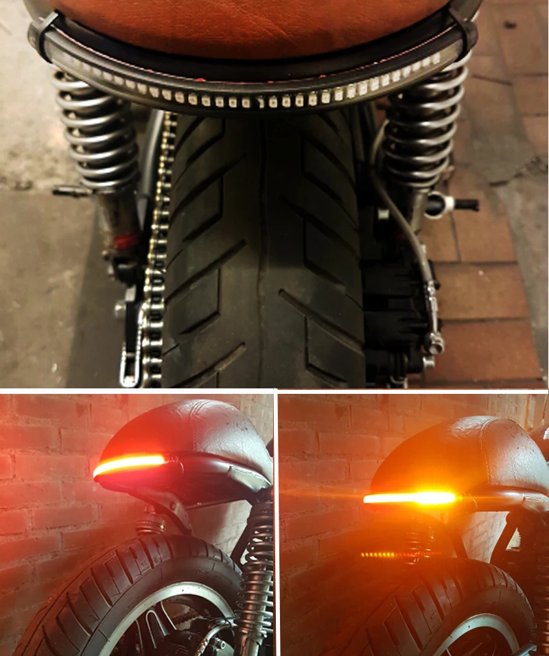 Flexible 32LED Motorcycle Strip Light Tail Brake Stop Turn Signal Light License Plate Lamp Red + Amber LED Color Motor Styling