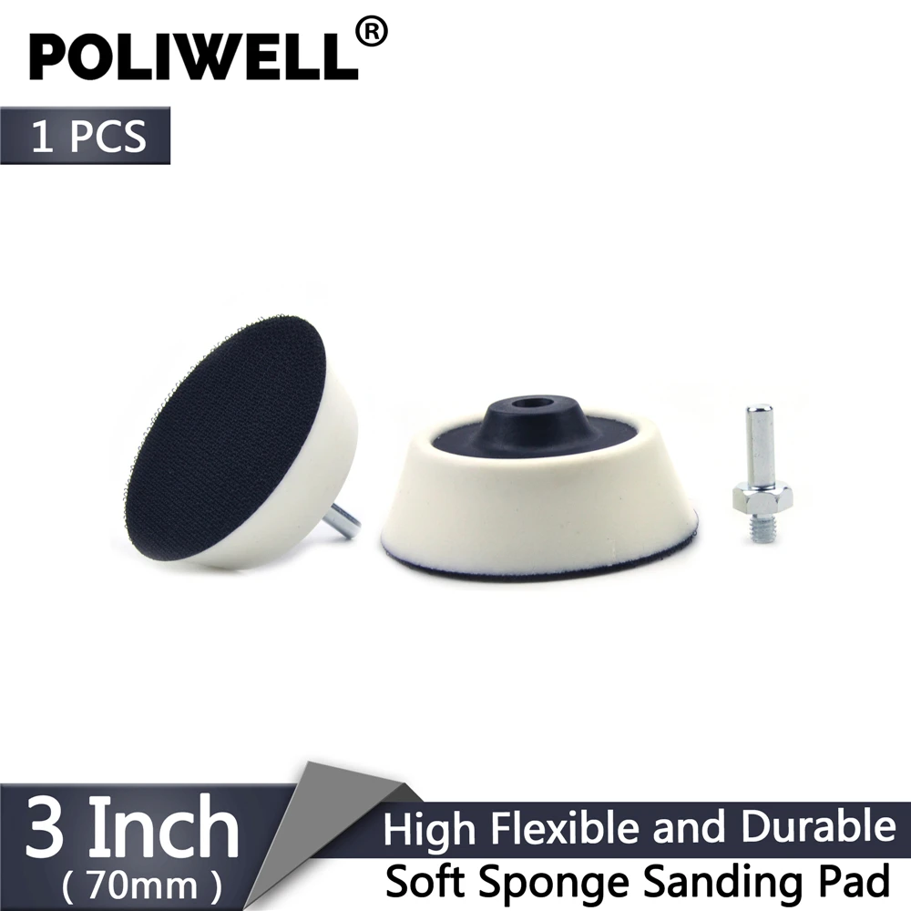 

POLIWELL 1PC 3 inch 70mm Hook and Loop Soft Sponge Back-up Sanding Pad 6mm Shank Sanding Discs Backer Plate Drill Polishing Disc