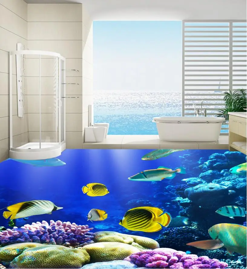 3d wallpaper waterproof 3d floor painting wallpaper Ocean tropical fish coral 3D floor pvc self-adhesive wallpaper