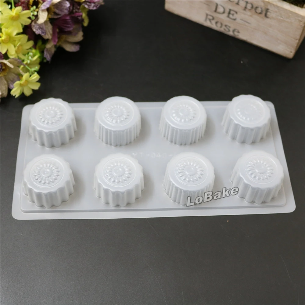 (5pcs/lot) 8 cavities traditional Chinese flower pattern round shape Semi-transparent PP Plastic Mooncake Mold ice cube moulds