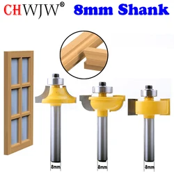 CHWJW 3PC 8mm Shank Glass Door Router Bits Round-Over Bead Set w/ cutter Tenon Cutter for Woodworking Tools