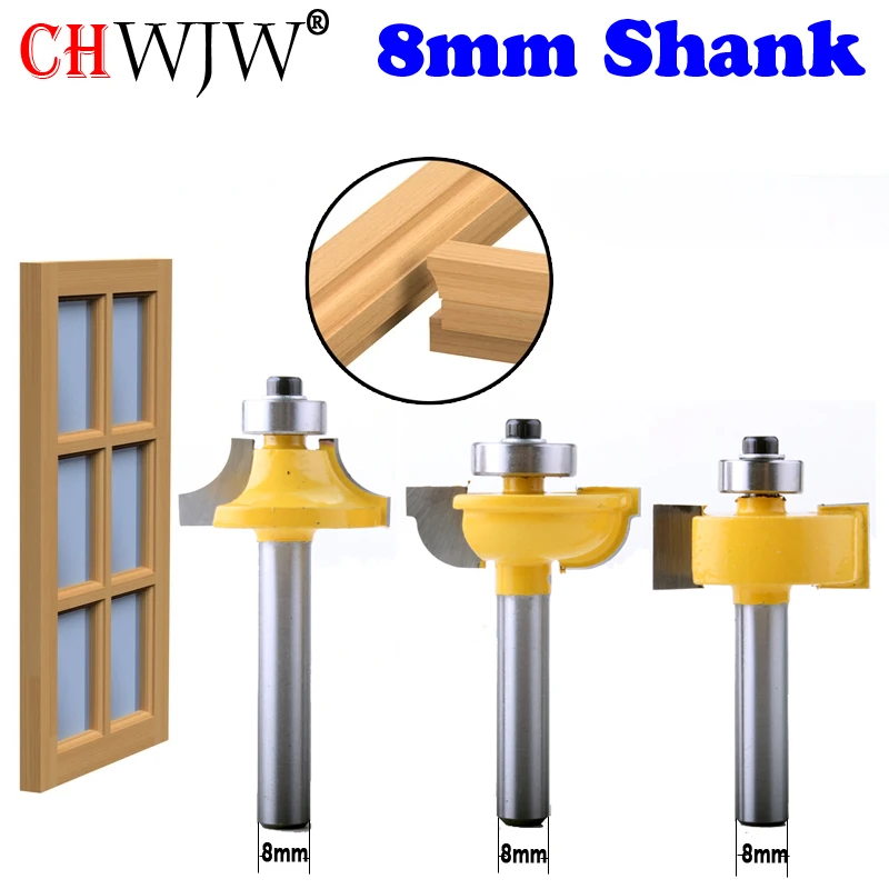 Chwjw-shank Porta de Vidro Router Bits Conjunto de Talão Redondo Cortador Tenon para Ferramentas de Madeira Pcs mm