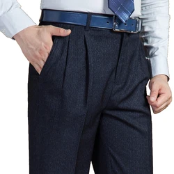 FjMen-Pantalon décontracté pour hommes d'âge moyen, optique double plissé, robe taille haute, automne et hiver