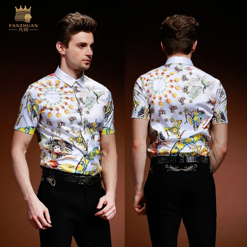 

FANZHUAN Free shipping New Summer Men's male casual fashion embroidered short sleeved Korean personalized shirt 812094