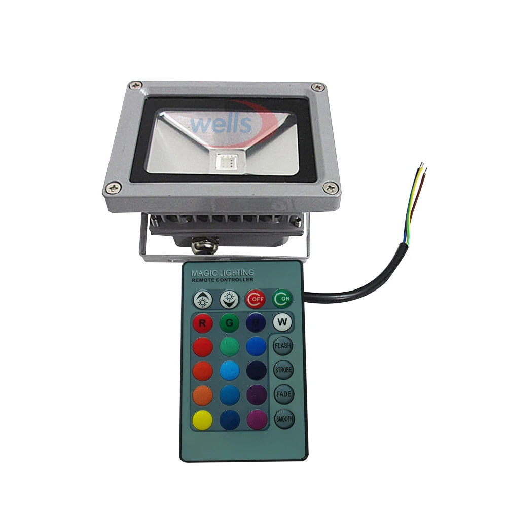 10 ワットledフラッドライトホワイト/ウォームホワイト/赤/緑/青/rgb屋外防水IP65 多色スポットライト + 24key irリモートac 85-265 v