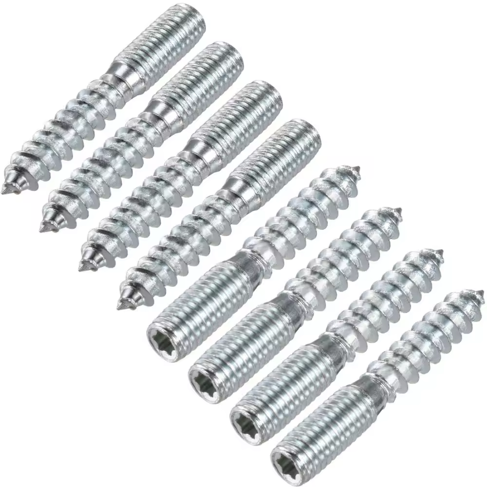 8Pcs M6 M8 M10 Carbon Steel Hanger Bolt Double Headed Bolt Self-Tapping Screw for Furniture Blue White Zinc Plated