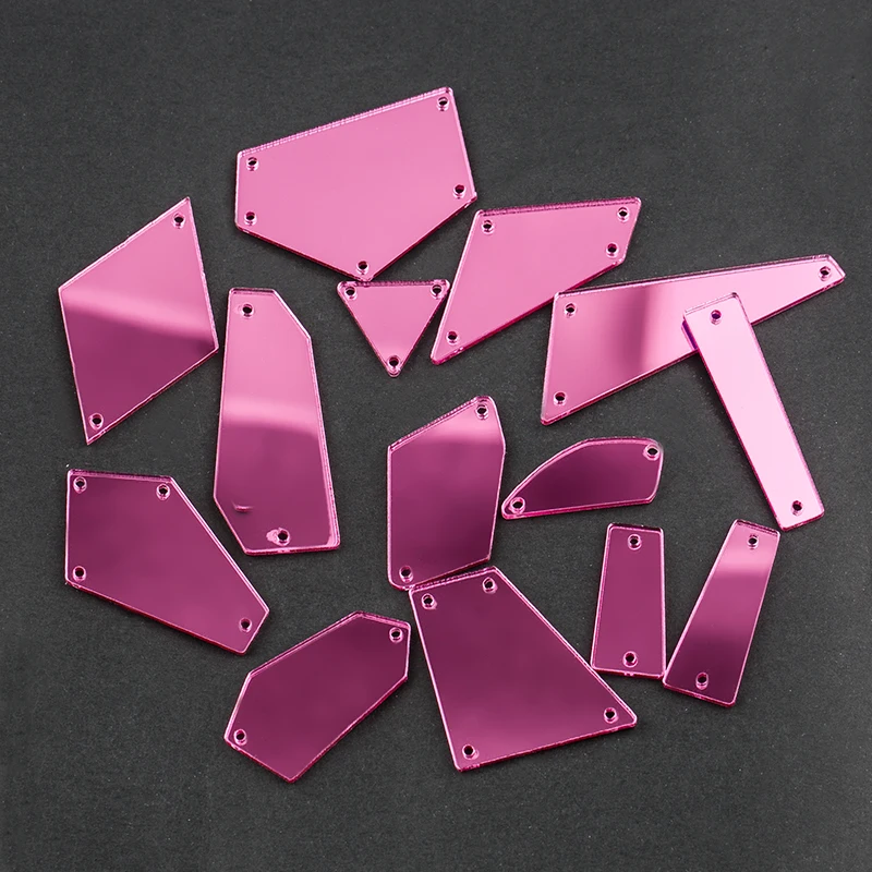 Rose/Pink Mirror Acrylic Sew on Rhinestones Flat back Sew-on Stone 30/60/100pcs for Dress Garment Diy Accessories Mix Shapes