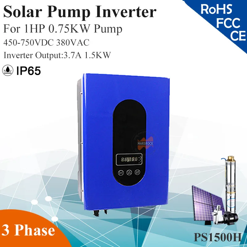 

1.5KW 3.7A 3phase 380VAC MPPT solar pump inverter with IP65 for 1HP 0.75KW water pump Full automatic operation