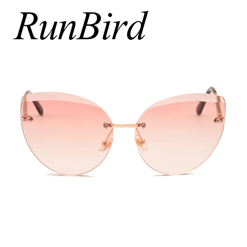 RunBird 2017 新しい猫目サングラスファッション女性の高級ブランドデザイナーリムレスキャットアイミラーサングラス女性のための UV400 1043R