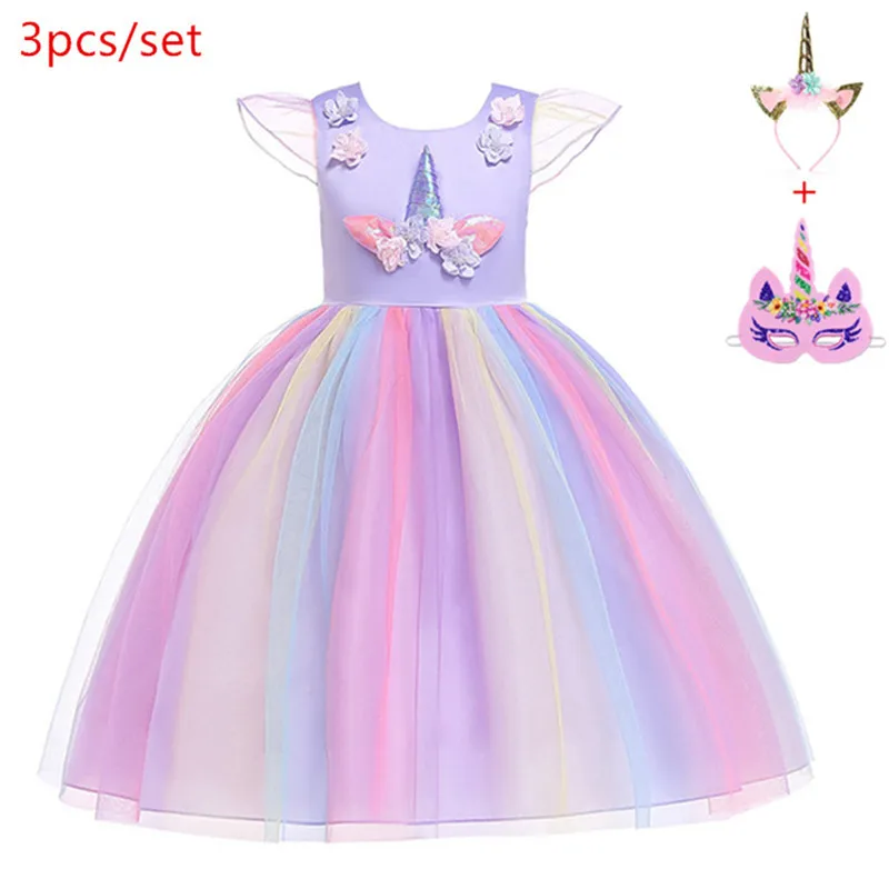 

2019 Easter Girls cosplay Unicorn Dress Children's day Princess Birthday Party elza Dress Kids Halloween christmas Costume