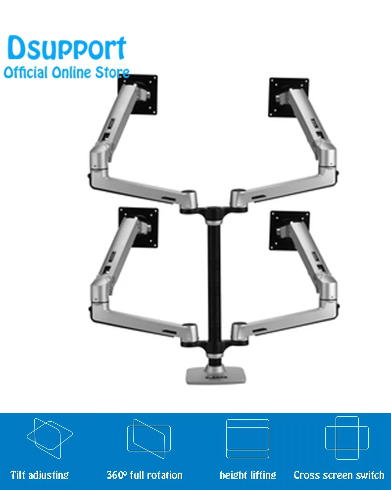 Aluminum alloy Desktop Quad Heavy Monitor Mount Display Stand 4 Screens Arm LCD Stand Fit for 17