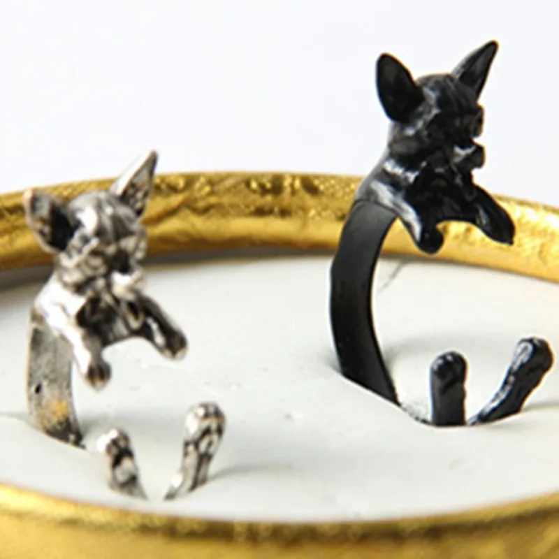 Drop shipping adorable retro Chihuahua dog Ring free size cute animal hippie Chihuahua dog Ring jewelry for women