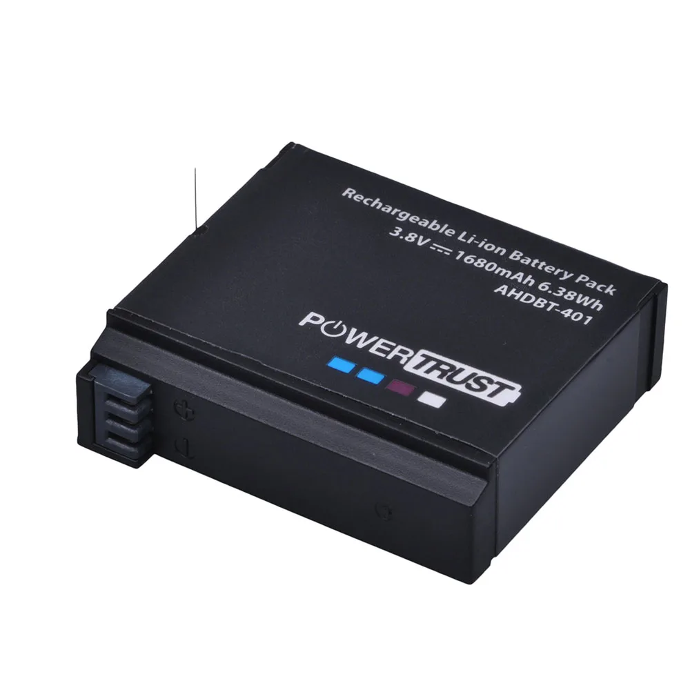 PowerTrust 4Pcs 3.8V AHDBT 401 1680mAh for Go Pro AHDBT-401 AHDBT401 Li-ion Digital Camera Battery For GoPro 4 HD Hero 4 Hero4