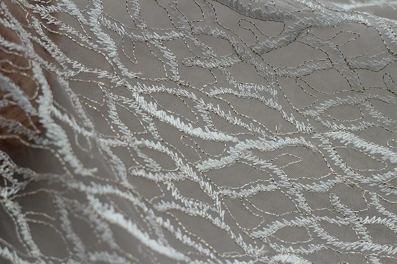 Free shipping Width150cm  ivory  + gold  Vintage Embroidered Lace Fabric with floral , Wedding Gown Lace Trim