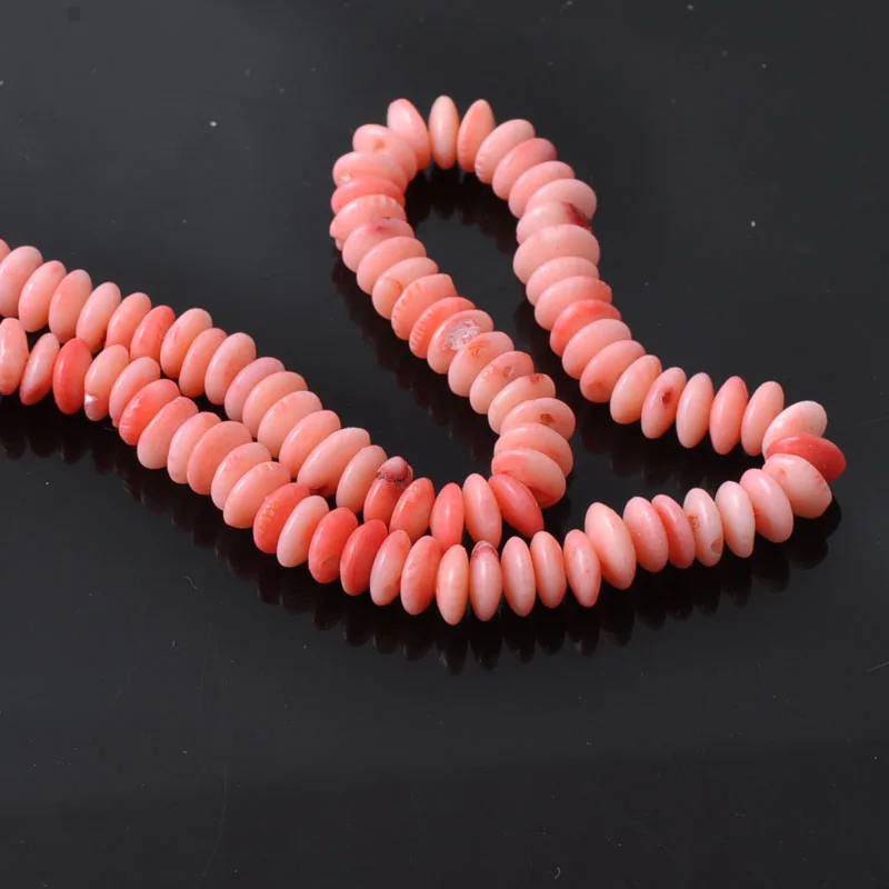 Flat Round Natural Coral Beads For Jewelry Diy making 1 Strand about 30cm TRS0049