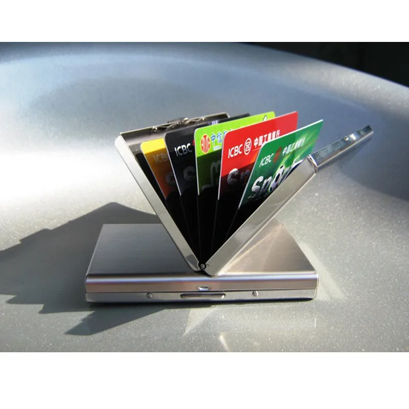 Rfid Credit Card Holder Stainless Steel Business Card Case Metal Card Box ID Cardholder Card Protector with 6 PVC Slots