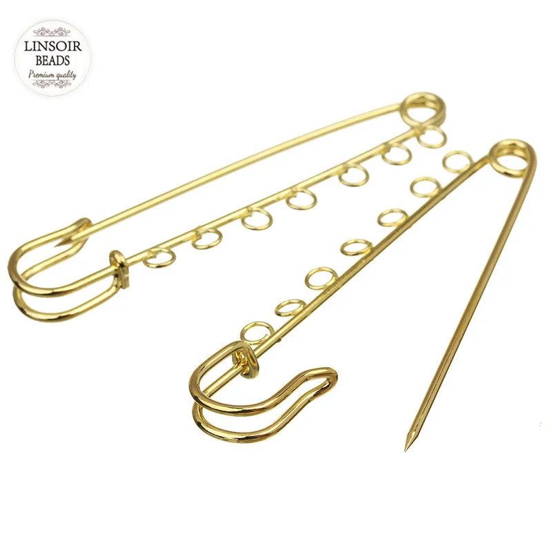 10pcs/lot 80mm Length Gold Color Safety Pin Brooches with 7 Big Loops for DIY Women Men DIY Brooche Jewelry Making Findings
