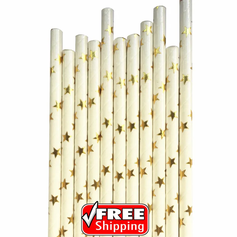 200 Pcs Metallic Gold Foil Star Christmas Paper Straws-Cheap Wedding Bridal Baby Shower New Year Party Cake Pop Sticks Wholesale