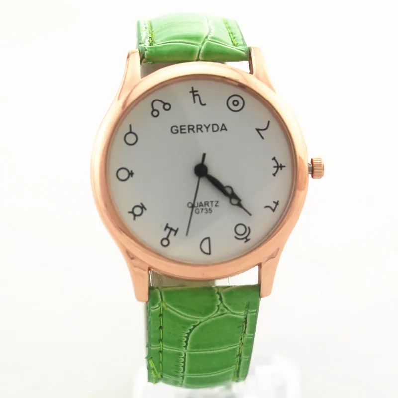 Gerryda fashionable unisex quartz watches,gold plate alloy case,PVC leather band,quartz movement,G735 buckle style band