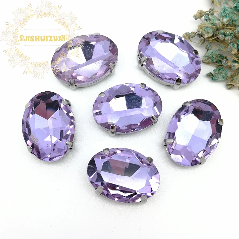 Crystal Violet Oval Shape Silver Claws Crystal Sew On Rhinestones With Four Claw DIY Glass Crystals Stones Clothes Wedding Dress