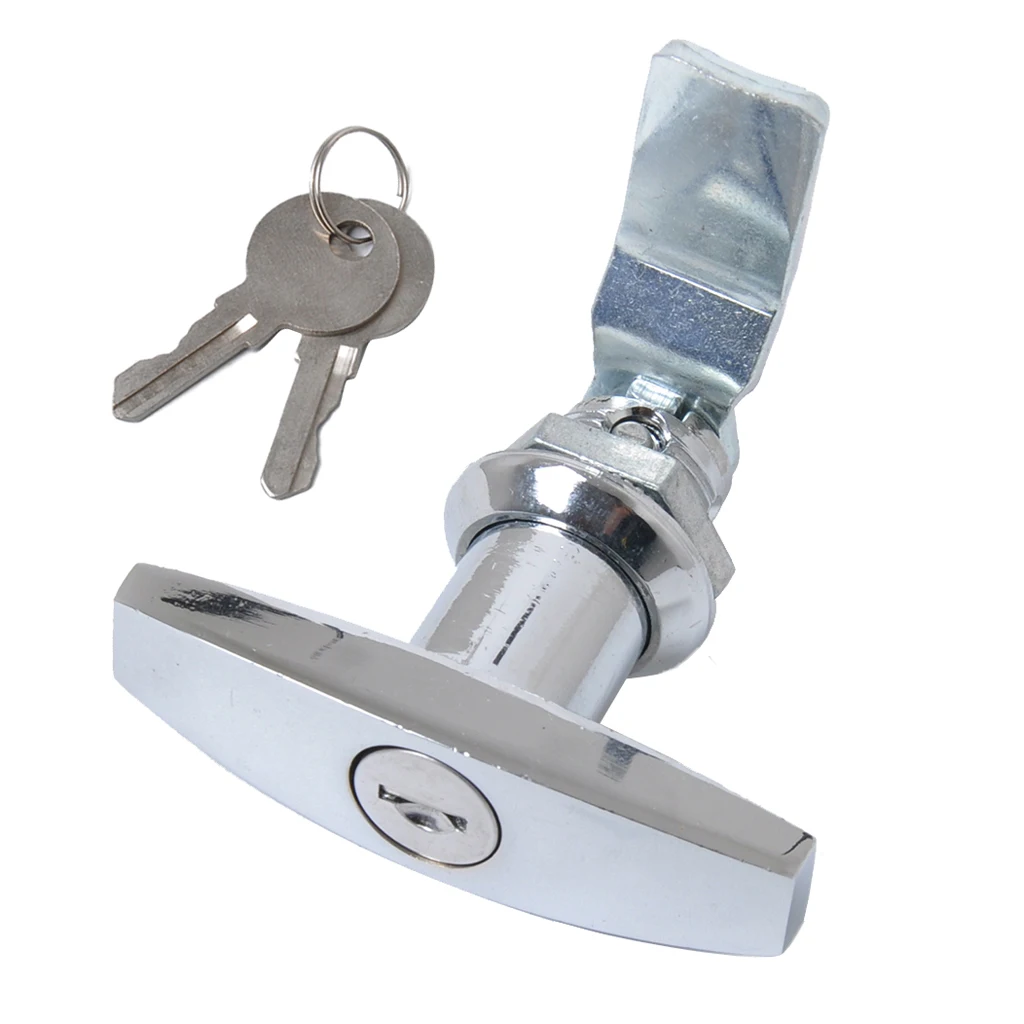 Silver Safe Garage Door Opener T Handle Lock With 2 Keys For Toolbox Cabinet