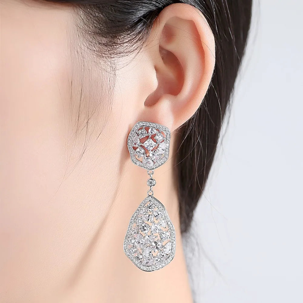 LUOTEEMI New In Fashion Yellow Cubic Zircon Big Irregular Waterdrop Drop Earrings for Women Exquisite Vintage Wedding Jewelry