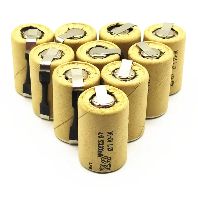 Bateria recarregável de 4/5sc 1.2v, 8/10/12/15 peças, 1200mah 4/5 sc sub c ni-cd célula com abas de soldagem para chave de fenda elétrica