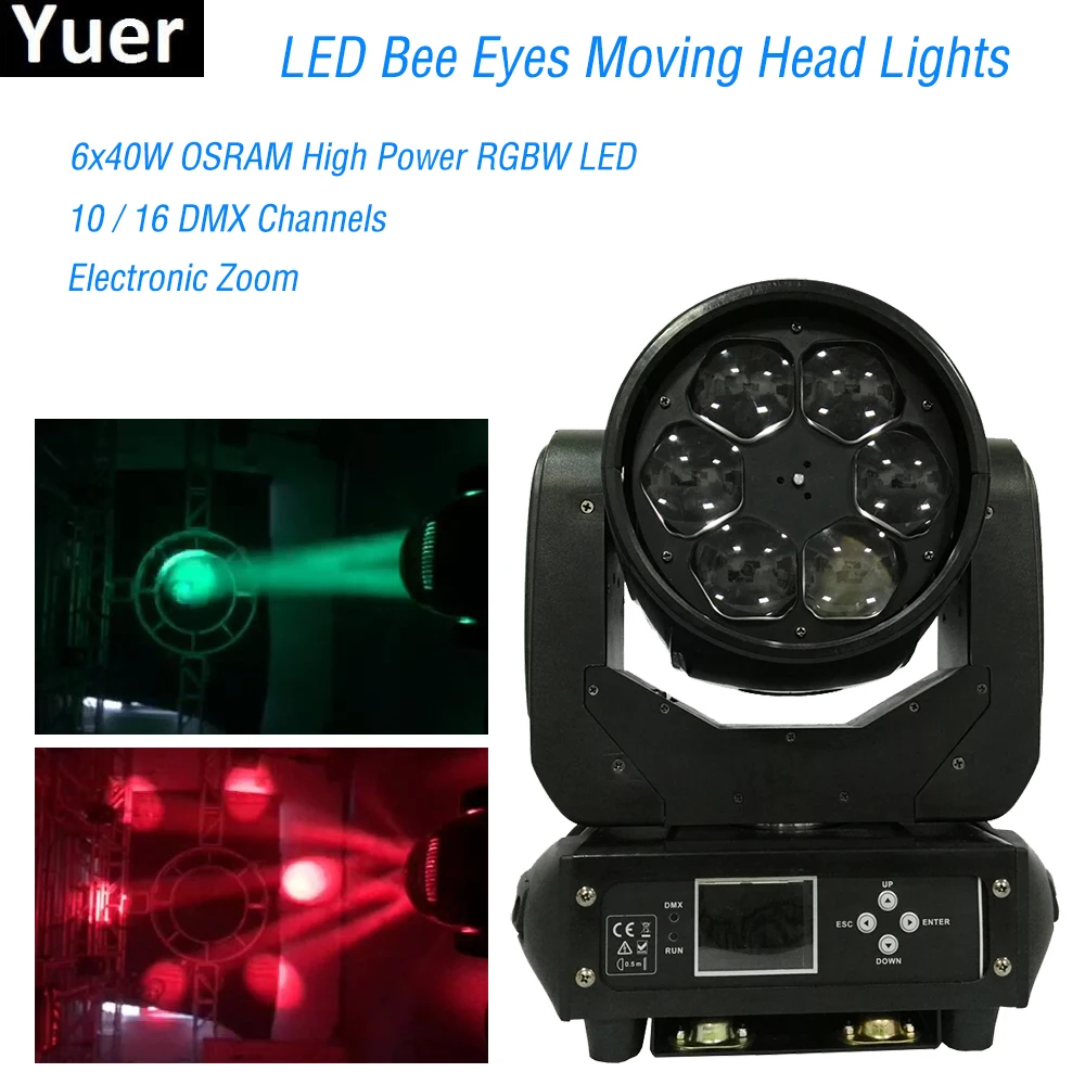 

2019 New LED Bee Eye Led Moving Head Light Beam Stage Effect Lights 6x40W RGBW 4IN1 LED Lamp 10/16CH DMX channels For DJ Disco