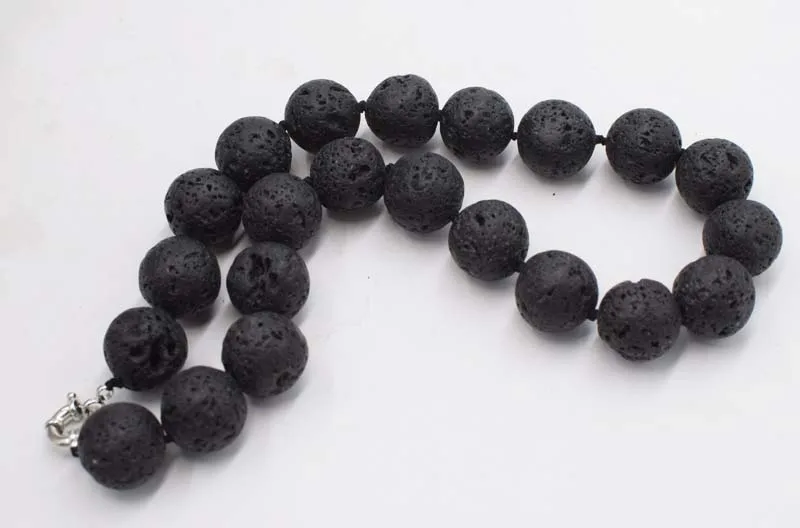 black lava round  necklace 18mm 17inch  wholesale beads nature FPPJ woman 2017