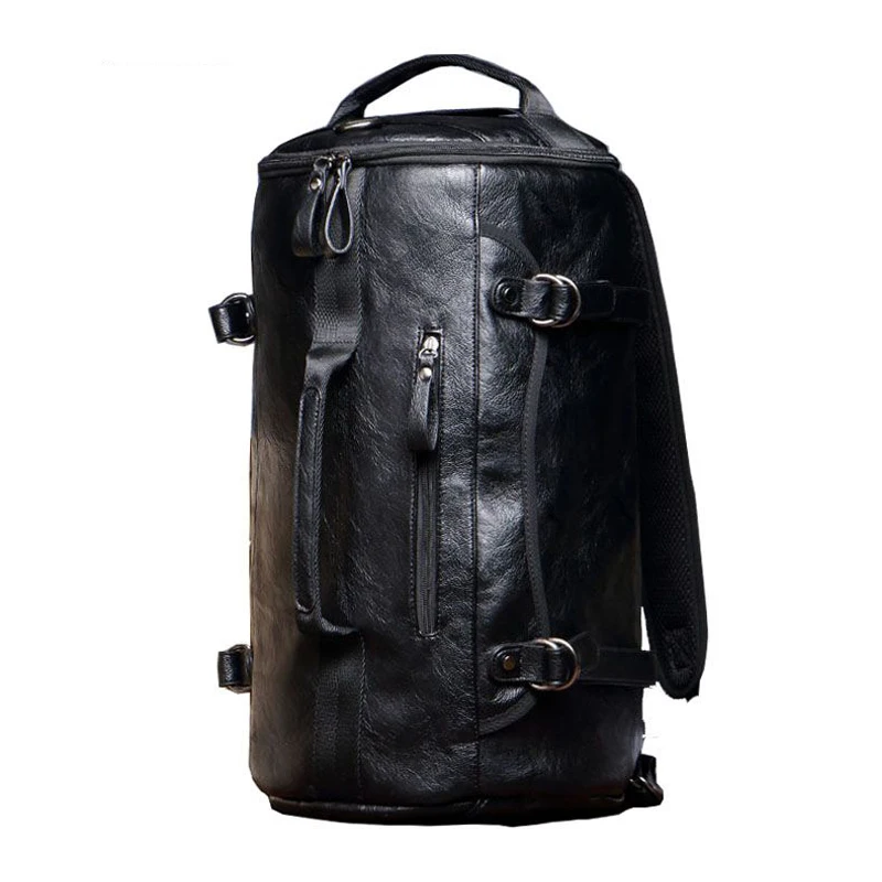 Mochila multifunções de couro PU para homens, sacos de ombro de grande capacidade cor preta sólida bolsa de viagem masculina mochila escolar