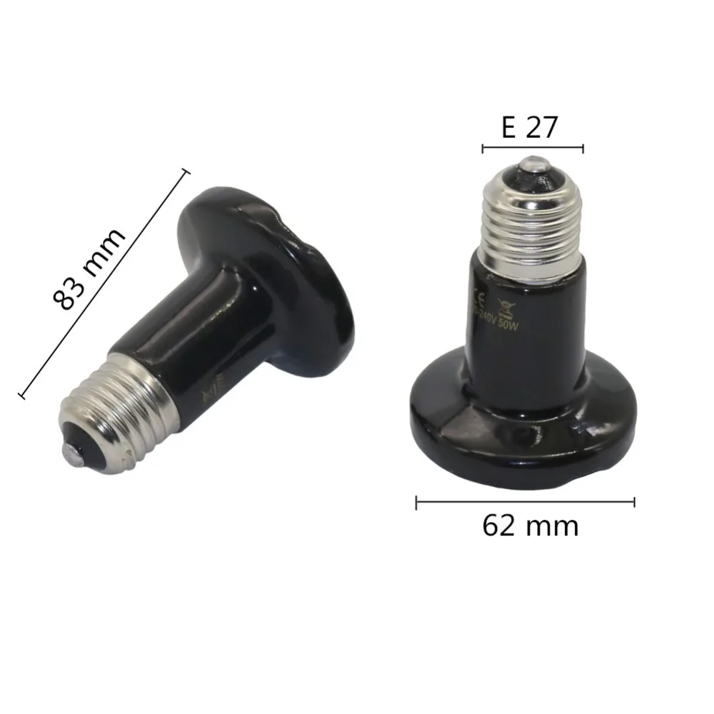 10 Pcs E27 Pet Heating Light 25W 50W 75W 100W Mini Infrared Ceramic Emitter Heat Bulb Black For Reptile Pet Brooder Lamp