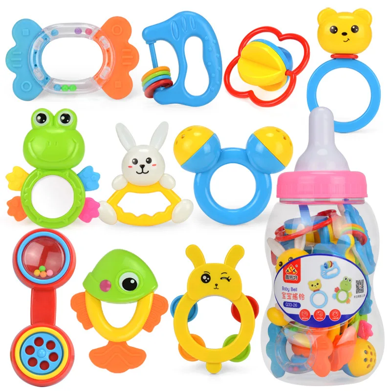 Early education Newborn Hand Bells Tactile Molar Practice Teething safe Baby Silica gel Feeding bottle Baby Rattle Toys gifts