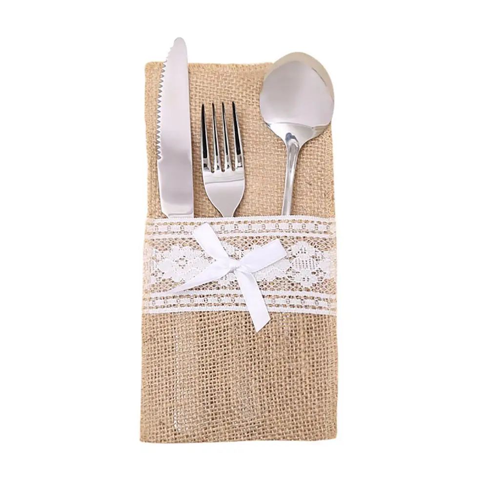 1pcs Cutlery Holder Decoration Favor rustic wedding decor vintage wedding decoration Hessian Burlap Lace Tableware 5BB5739