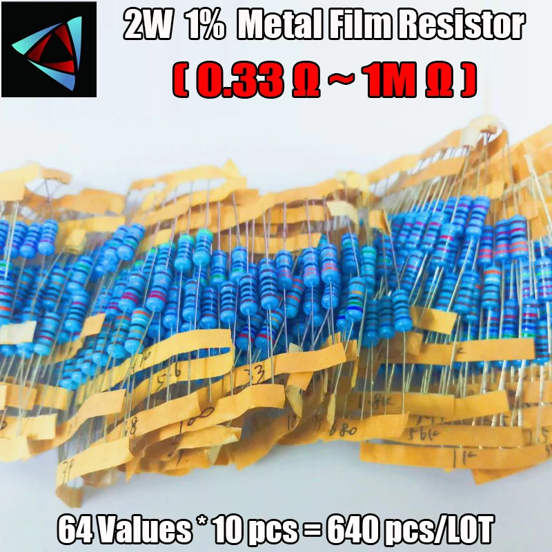 640Pcs 2W 1% 0.33R-1M 64ValuesX10Pcs Metal Film Resistor Kit Set