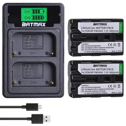 2Pcs NP-FM500H NP FM500H Camera Battery + LCD USB Dual Charger with Type C Port for Sony A200 A200K A200W A300 A350 A450 a580