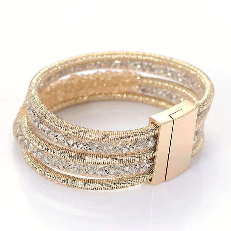 Miasol Fashion Unique Designed Multilayer Strands Crystal Charm Magnetic Bracelet Bangle For Women Gifts B1966