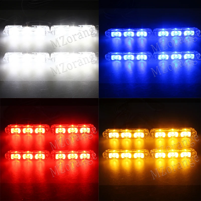 MZORANGE 12V Car Auto Strobe Light Police Lights 4x3 LED Emergency Grill Warning Light Fireman Ambulance Flasher LED Flashlight