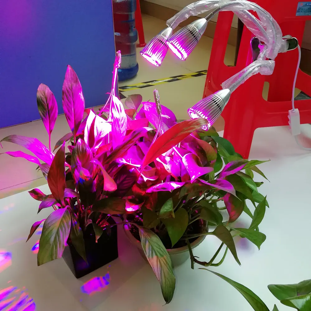 Led Grow Plant Light With Clips 15W EU US 3 Head 360 Degree Flexible Adjust Full-Spectrum UV Nurture Lamp for Indoor Plants images - 6