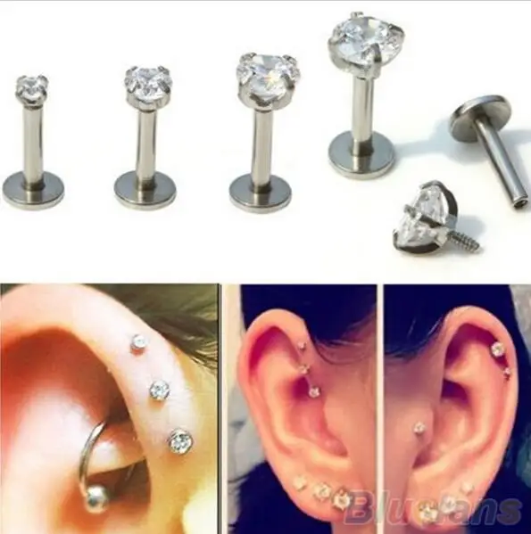 골드 실버 블랙 Labret 립 링 지르콘 알루마이트 내부 스레드 프롱 보석 Labret 먼로 16G Tragus 귀 피어싱, 1 개