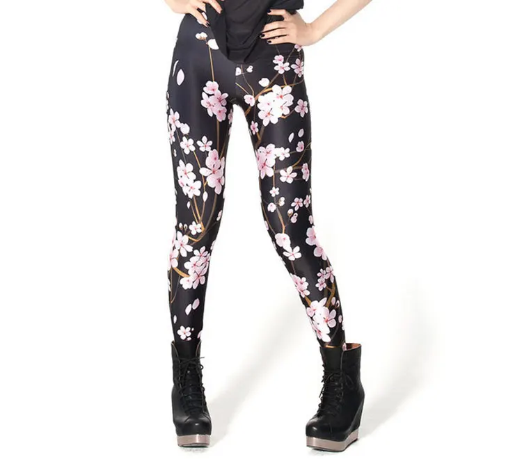 2015 Zwart Rode Bloem Meisje vrouwen Vrouwen Legging Leggings Jeggings Legging Broek Legins 3D Gedrukt Leggings