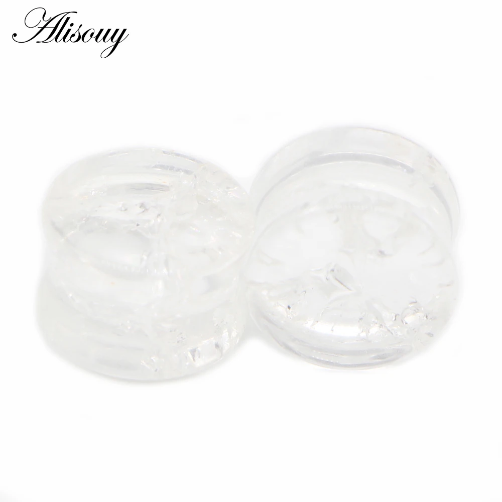 Alisouy 2pcs Crack Ear Expander Body Piercing Jewelry Organic Shattered Glass Ear Saddle Plugs Double Flared Tunnel Gauges