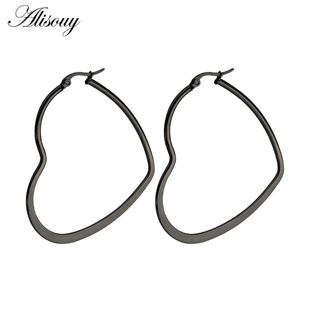 Alisouy 1pair Heart Shaped Large Hoop Earrings Rose Gold Color Stainless Steel Round Circle Hyperbole Earrings Nightclub Jewelry