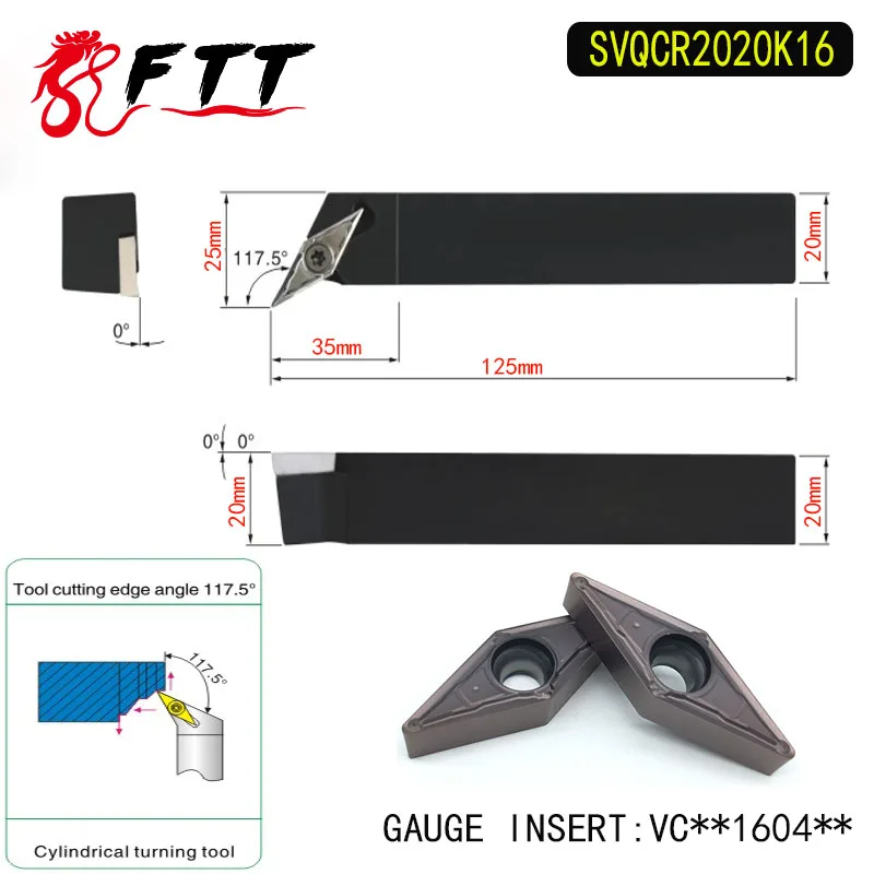 SVQCR2020K16 117.5 Degrees External Turning Tool Holder For VCMT160408 VCMT160404  Used on CNC Lathe Machine