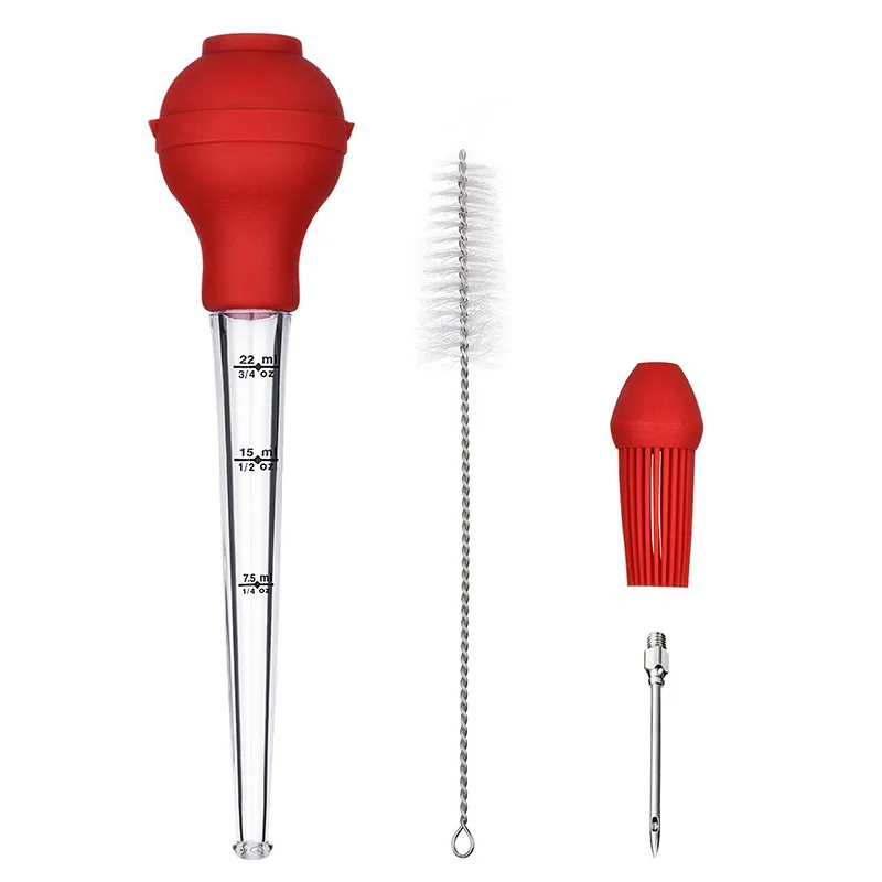 1SET BBQ Meat Marinade Flavour Injector Syringe Sauce Seasoning Gadget Needle with Cleaning Brush PJ 003